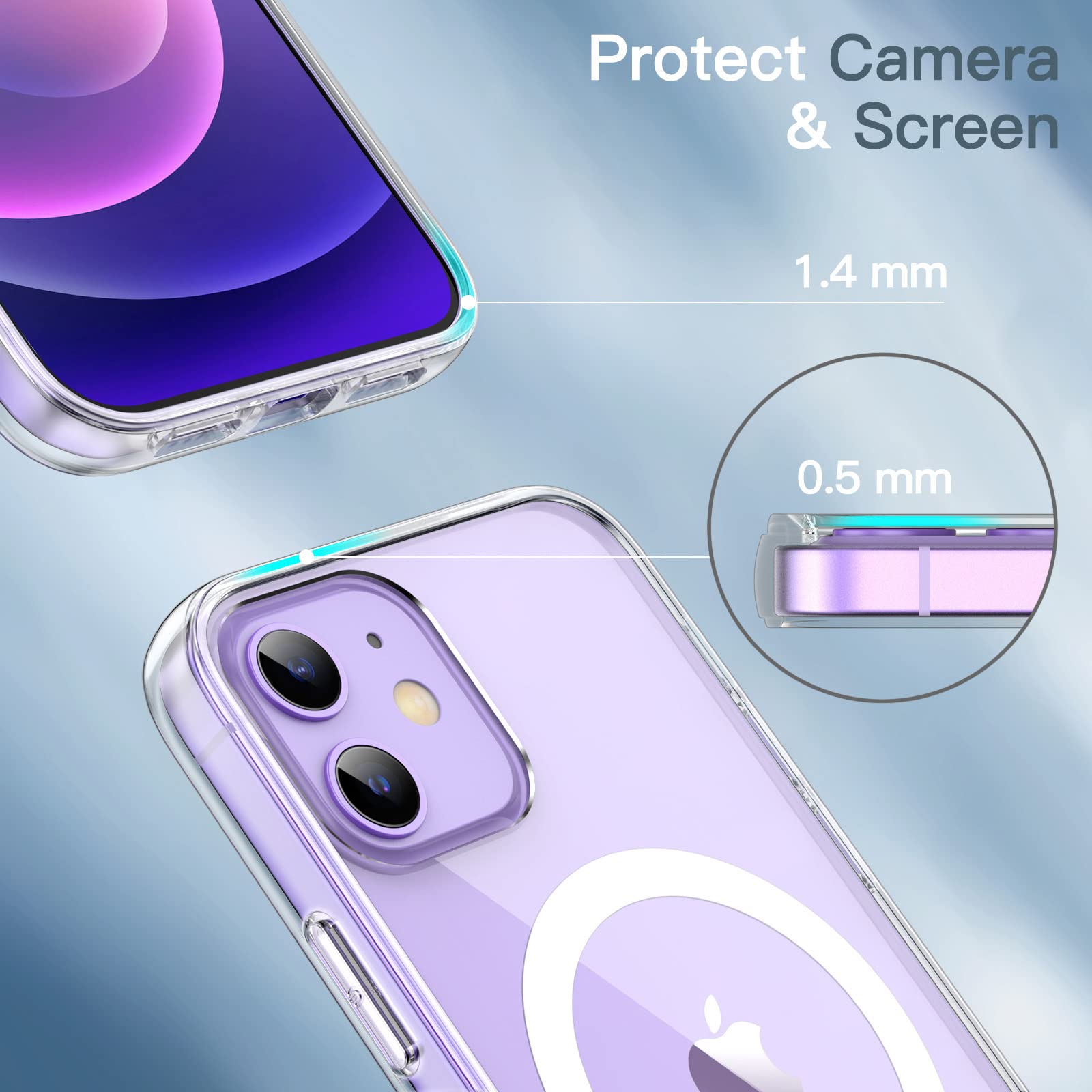 JETech Magnetisk Skal för iPhone 12/12 Pro 6,1 Tum Kompatibel med MagSafe Trådlös Laddning, Stötskyddad Case, Repfri Transparent Tillbaka (Klar)