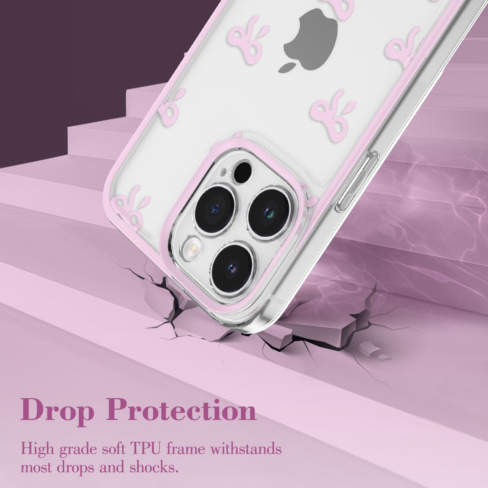 Eyzutak Fodral för iPhone 13 Pro Max, klart, sött rosettmönster, estetiskt transparent telefonskal, upphöjt kameraskydd, elegant, tunt, mjukt, hållbart, skyddande TPU-skal, för kvinnor, flickor, rosa
