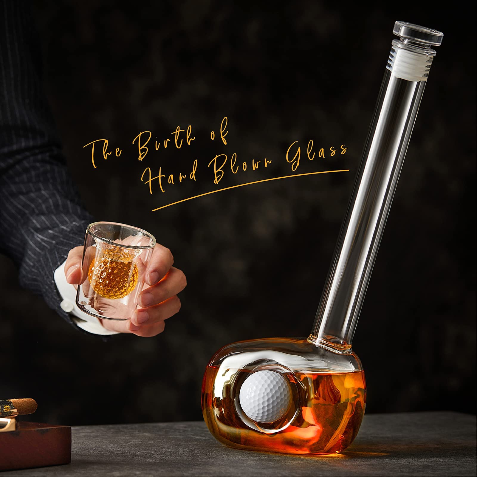 Golf Decanter Whiskey Decanter Set with 4 Golf Ball Whiskey Glasses - Unique Golf Gifts for Men - 750ML Golf Themed Liquor Decanters for Alcohol, Bourbon, Scotch, Vodka, Tequila, Wine Clear