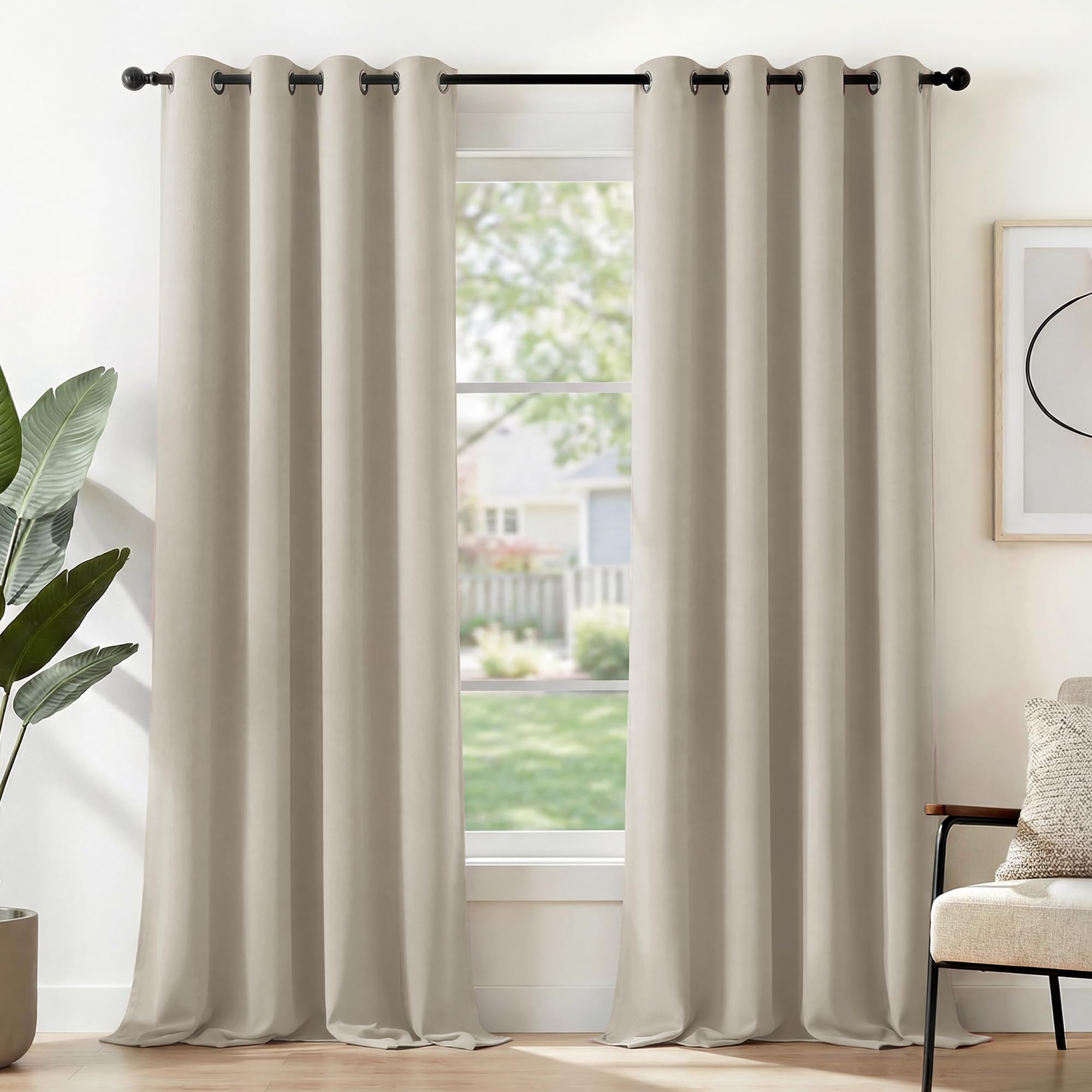Deconovo Mörkläggningsgardiner, värmeisolerade mörkläggningsgardiner, gardiner för vardagsrum och sovrum, modern design med öljetter, 140 x 270 cm (bredd x höjd), ljusbeige, 2 delar