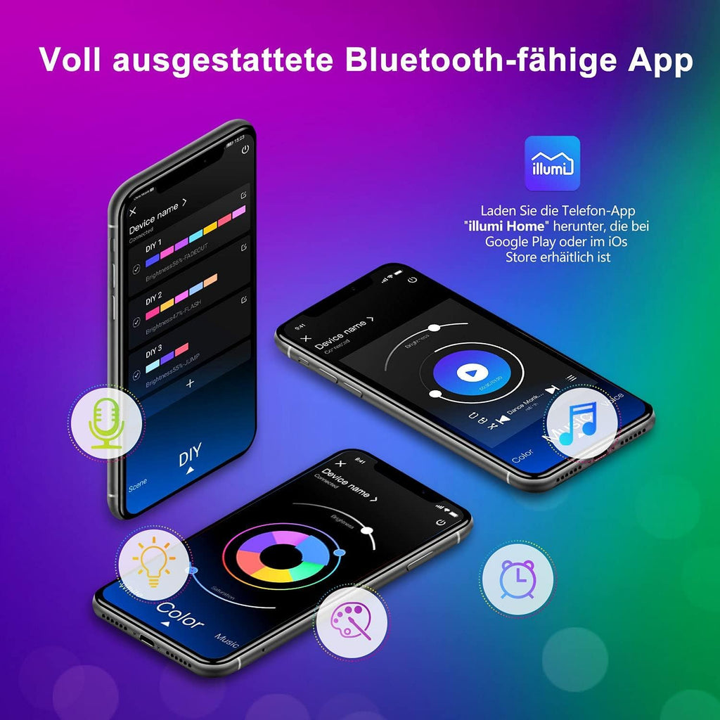 LED-band 15m Bluetooth, RGB-band flerfärgad app-kontroll, band med fjärrkontroll och 44 knappar, synkronisera med musikrytm/minuteringsfunktion, för rum