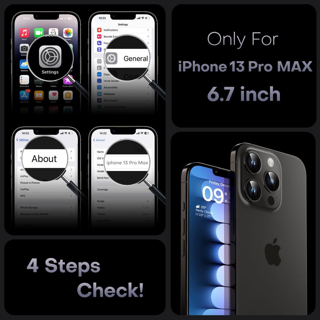 TOCOL Skal för iPhone 13 Pro MAX, Kameraskydd, Integrerad Magnetring, Kompatibel med Magsafe, Fallskydd, Genomskinlig Matt Baksida, Svart Titan