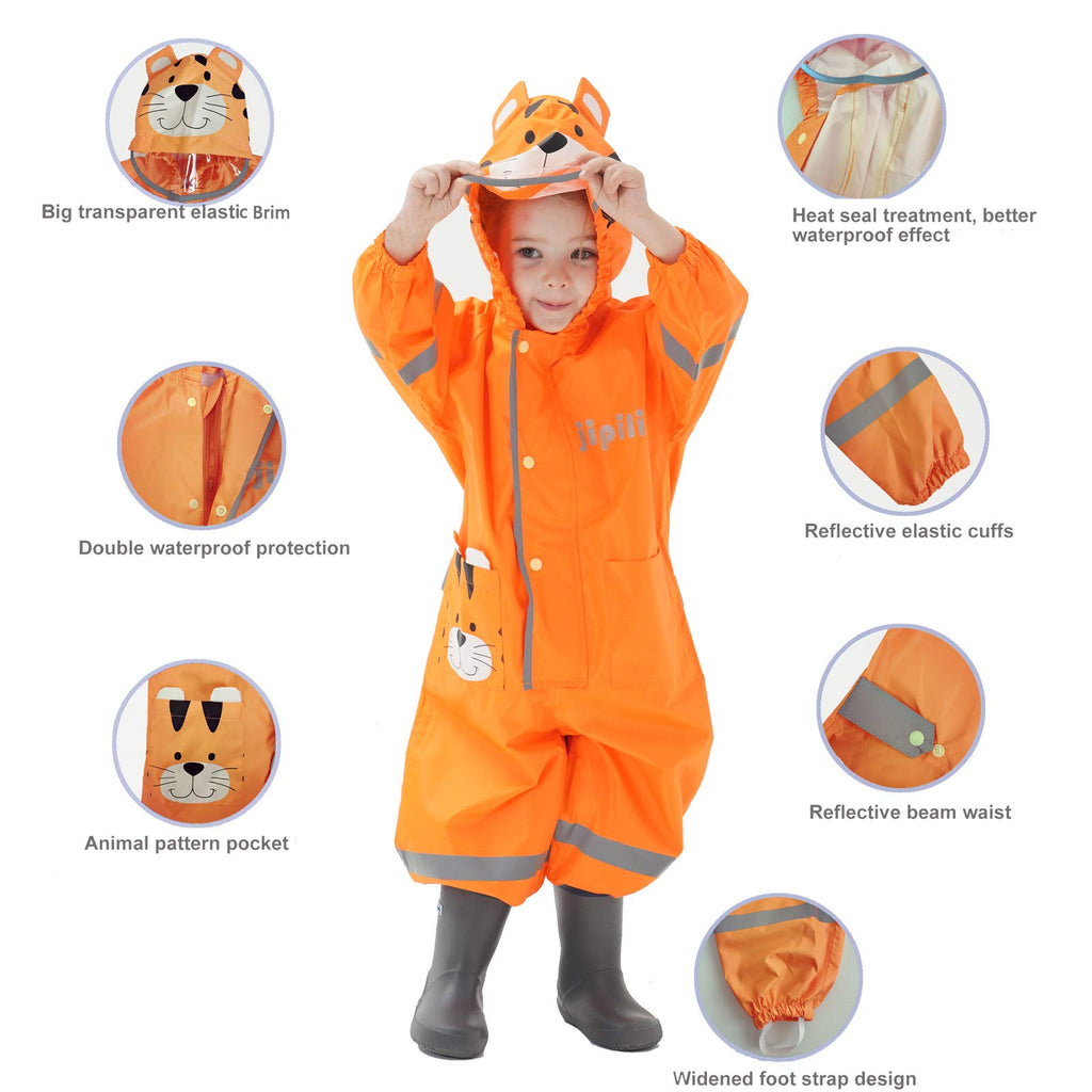 Pöldräkt Barn Vattentät Kostym Pojkar Flickor Allt-i-ett Regndräkt Huva Lätt Djurmönster Onesie Regnkläder Barn Regnrock Lätt Att Torka Reflekterande Rand för Unisex Småbarn 1-8 år