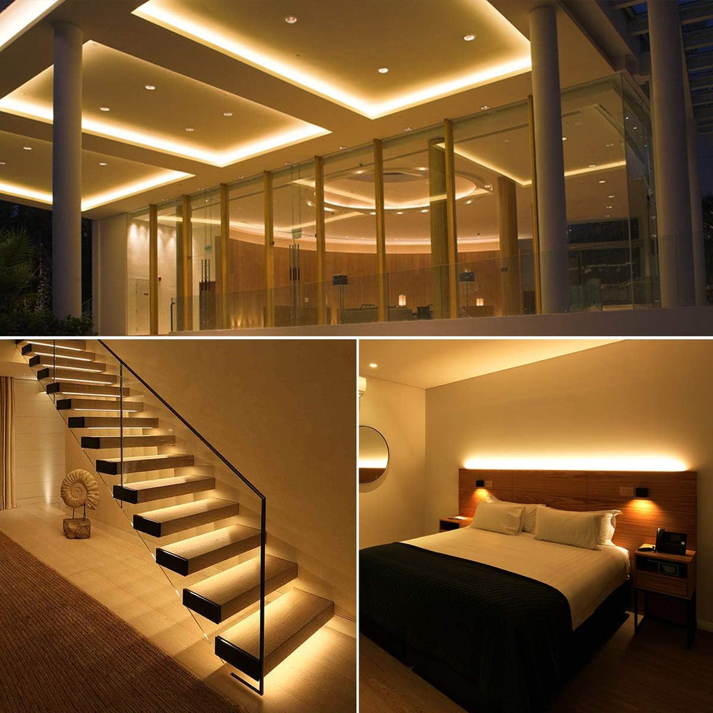 Lepro LED-remsor 12V 5m självhäftande, remsa med 300 stycken 2835 LED-lampor, 3000 Kelvin 1200 lumen varmvit DIY flexibel LED-remsa för inomhushemskök, förpackning med 2