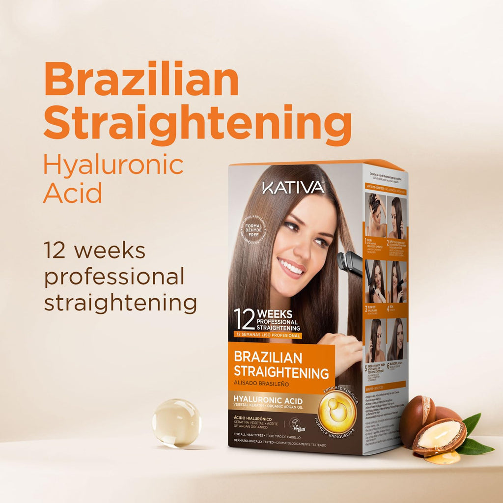 KATIVA Brasiliansk keratin utjämning med hyaluronsyra – 12 veckor rakt hår – utan formaldehyd – anti-frizz – med arganolja och vegetabilisk keratin