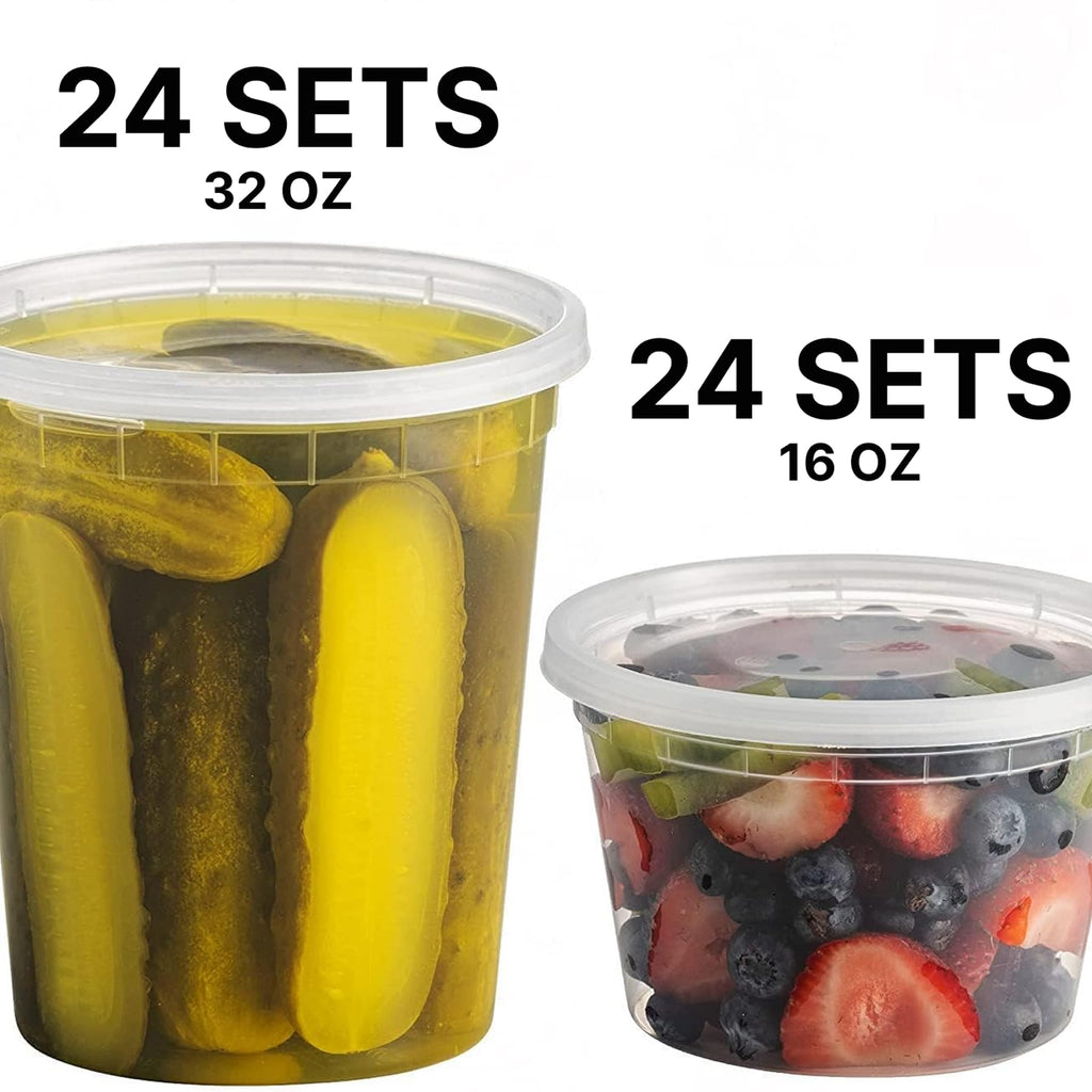 JoyServe Deli matförvaringsbehållare med lock – 48 set (24x946 ml & 24x473 ml), lufttäta BPA-fria plastbehållare för takeaway, diskmaskins- och mikrovågsugnsäkra