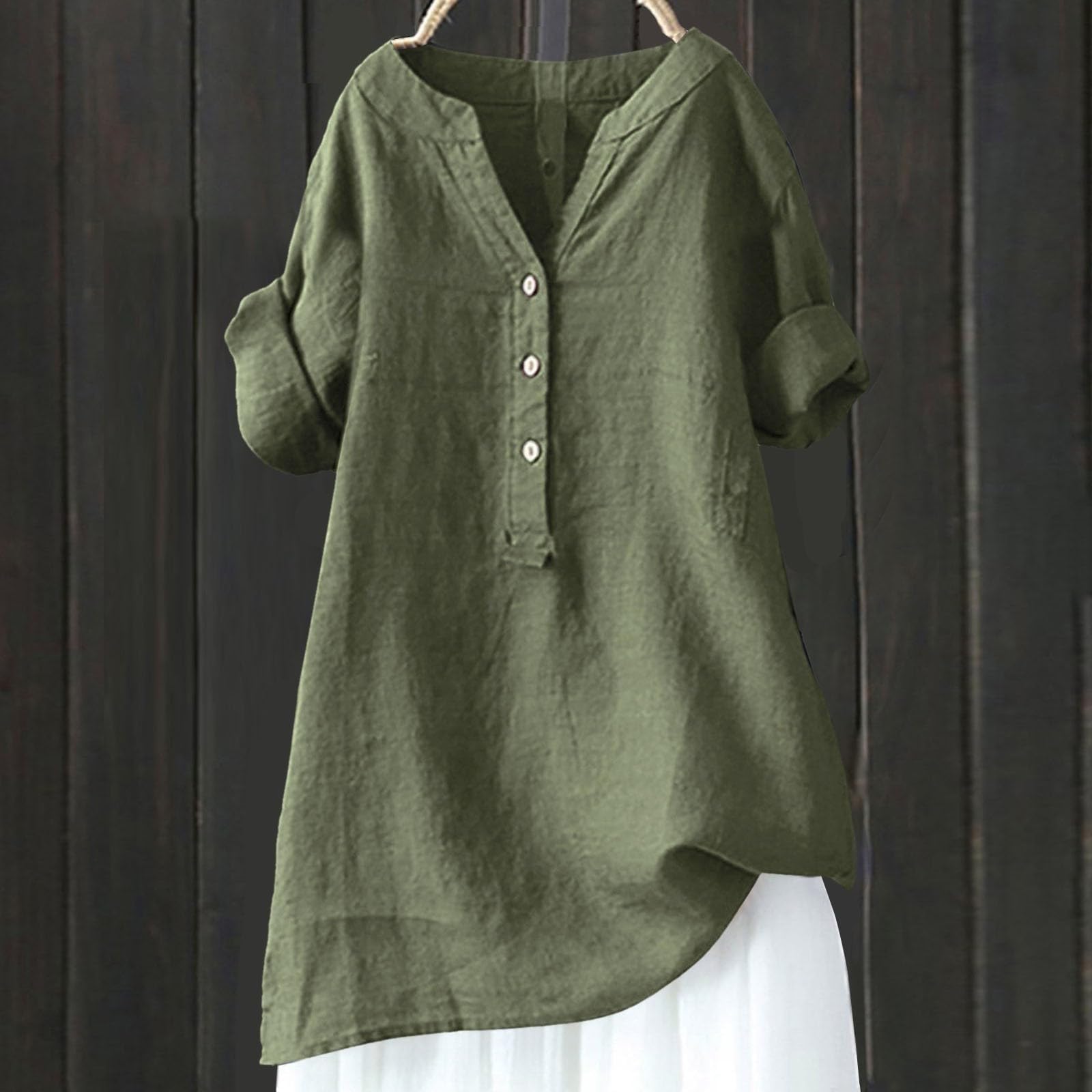 Tunika damer sommar linneblus damer oversize stora storlekar långärmad lång skjorta oversize vintage skjorta blus v-ringad långärmad tröja tunika blus sweatshirt festliga toppar