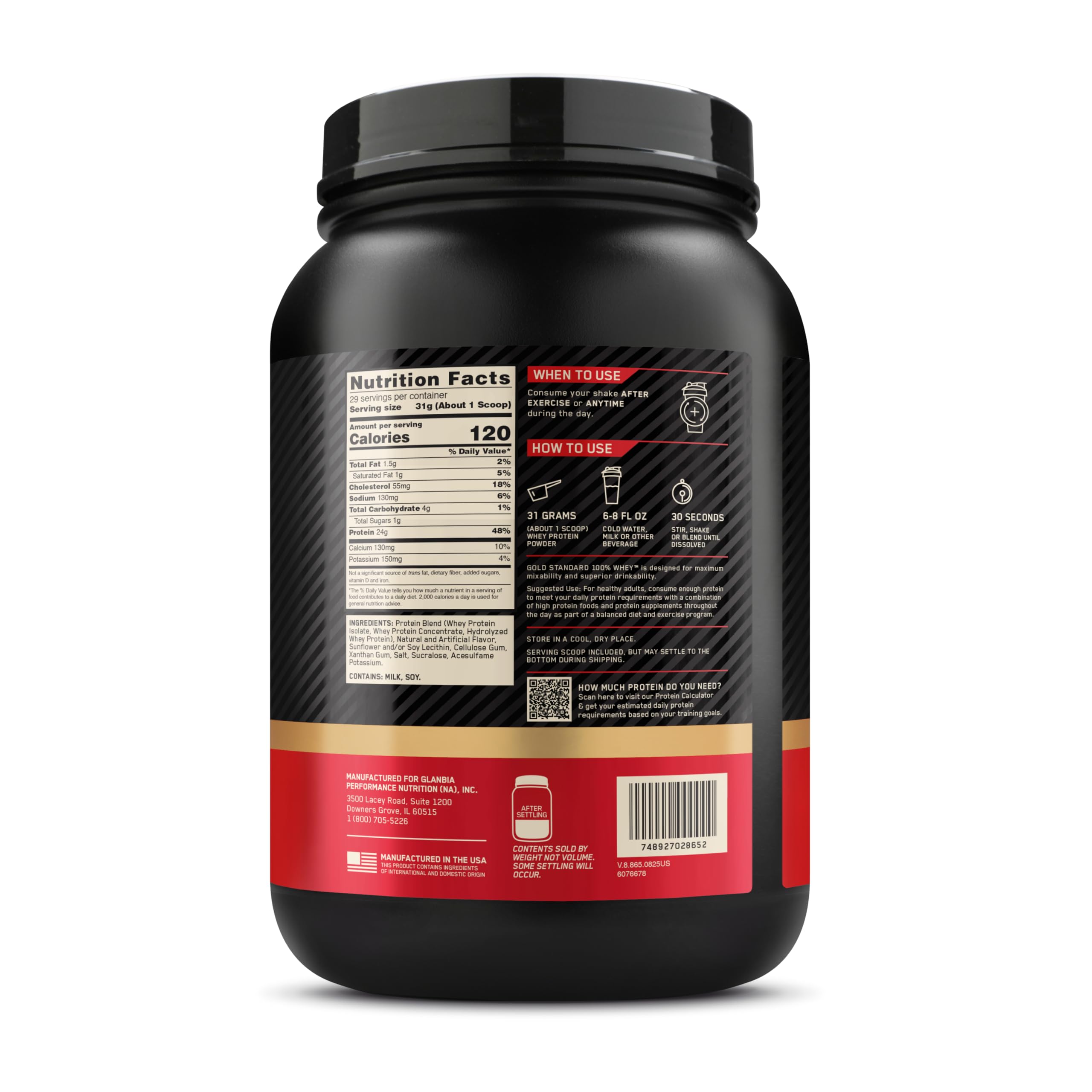 Optimum Nutrition Gold Standard 100% Whey Vassleprotein, Vanilla Ice Cream, 900g, 30 Portioner, Förpackningen Kan Variera