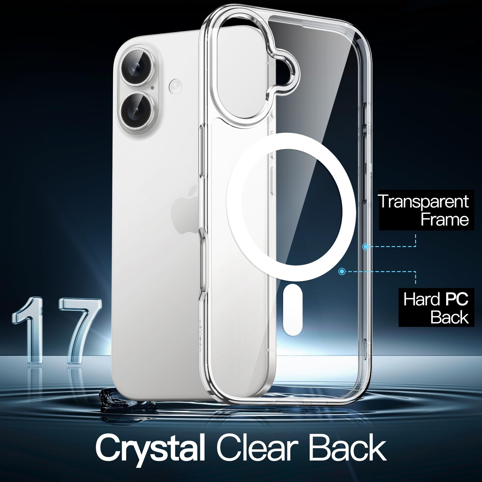 JETech Magnetisk Skal för iPhone 17 6,3-Tum Kompatibel med MagSafe, Stötsäker Telefon Bumper Case, Anti-Skrapa Genomskinlig Baksida (Klar)