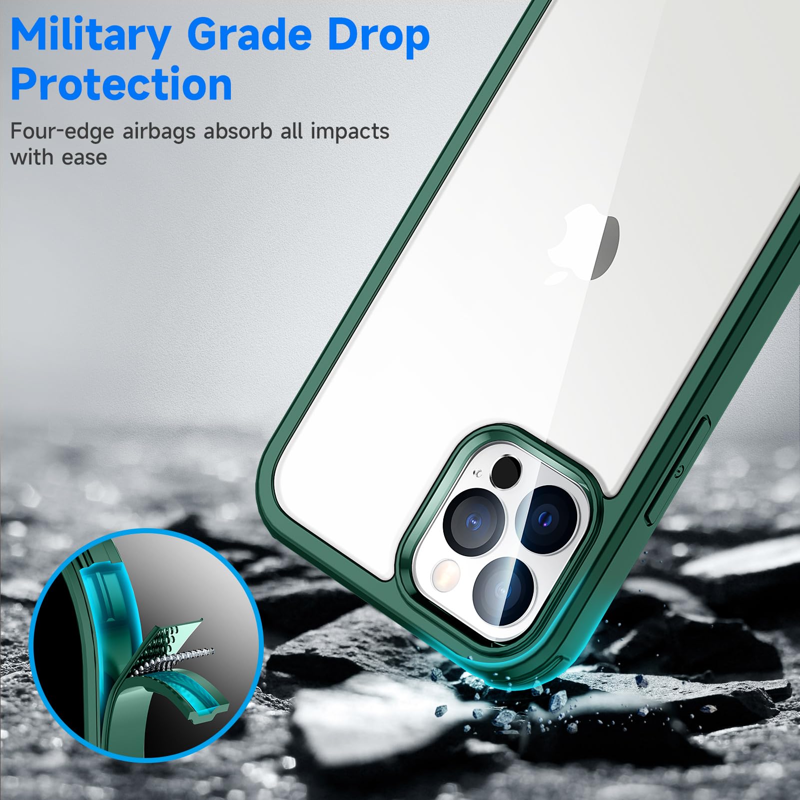 seacosmo för iPhone 12 Pro Mobilskal, [9H HD] Integrerat Skärmglas och Linsskydd, 360 Grader Stöttåligt Fodral, Stötdämpande Skal för iPhone 12 Pro, Grön