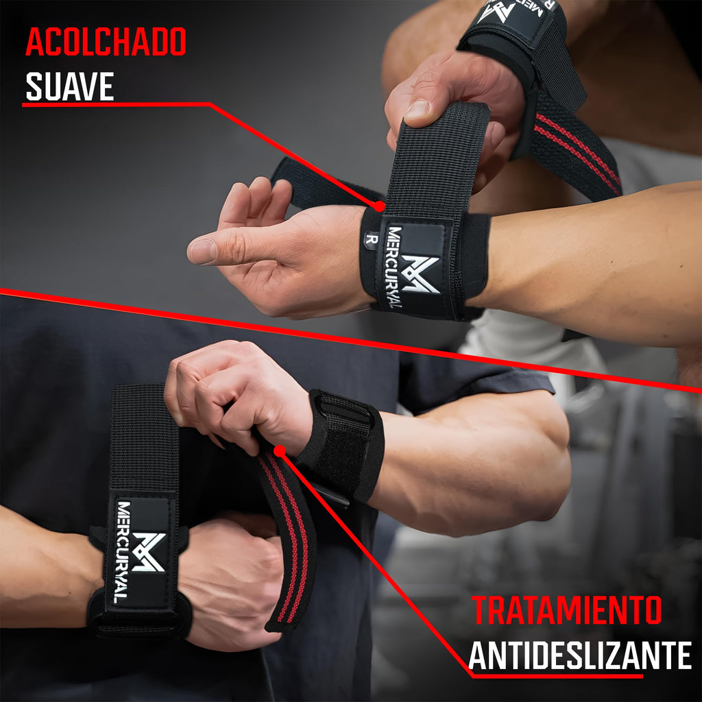 MERCURYAL Straps Gym med viktlyftning och powerlifting handledsrem - Gym armband - Lyftning Straps - Grip Remmar - Gym Grip Grips för Död Vikt (Svart)