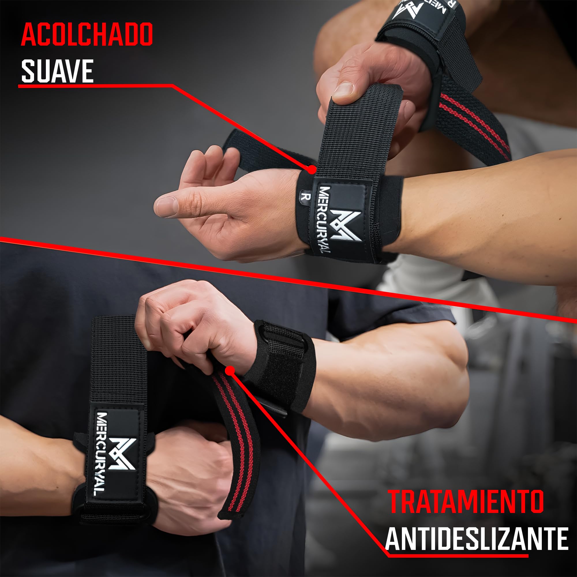 MERCURYAL Straps Gym med viktlyftning och powerlifting handledsrem - Gym armband - Lyftning Straps - Grip Remmar - Gym Grip Grips för Död Vikt (Svart)