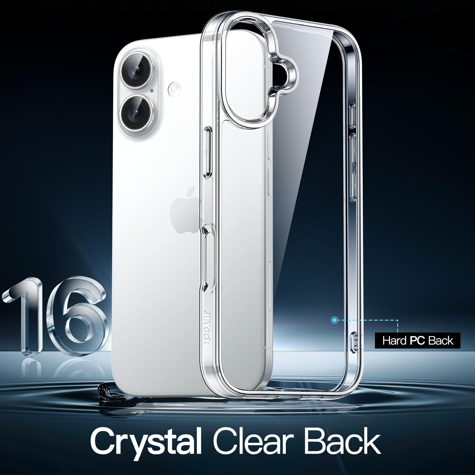 JETech Skal för iPhone 16 6,1-Tum, Icke-Gulning Stötsäker Telefon Bumper Case, Anti-Skrapa Genomskinlig Baksida (Klar)
