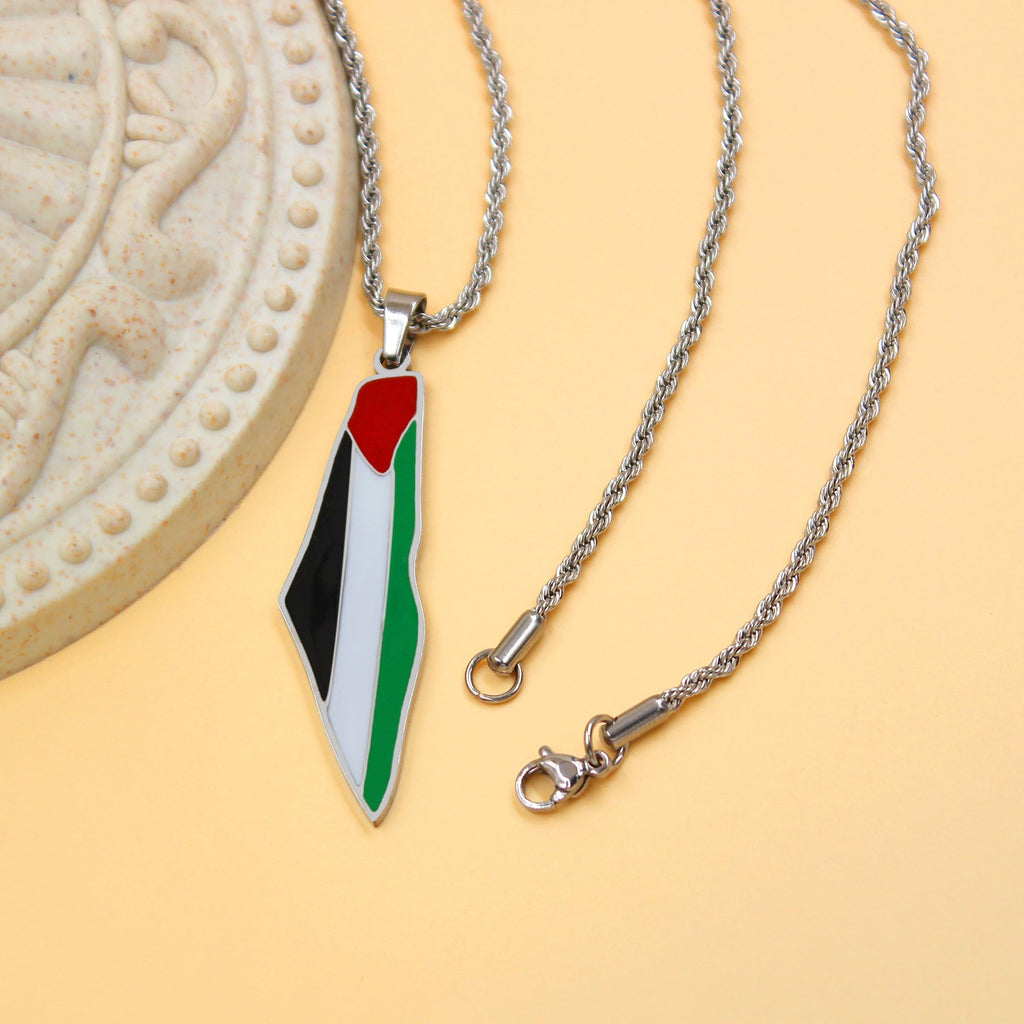 Palestina Flagghalsband, Guldpläterad Emaljhänge, Arabisk Stolthet Smycke, Rostfritt Stål Palestinskt Souvenir, Patriotiska Halsband för Män och Kvinnor Y5140
