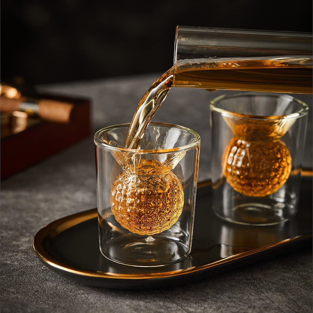 Golf Decanter Whiskey Decanter Set with 4 Golf Ball Whiskey Glasses - Unique Golf Gifts for Men - 750ML Golf Themed Liquor Decanters for Alcohol, Bourbon, Scotch, Vodka, Tequila, Wine Clear