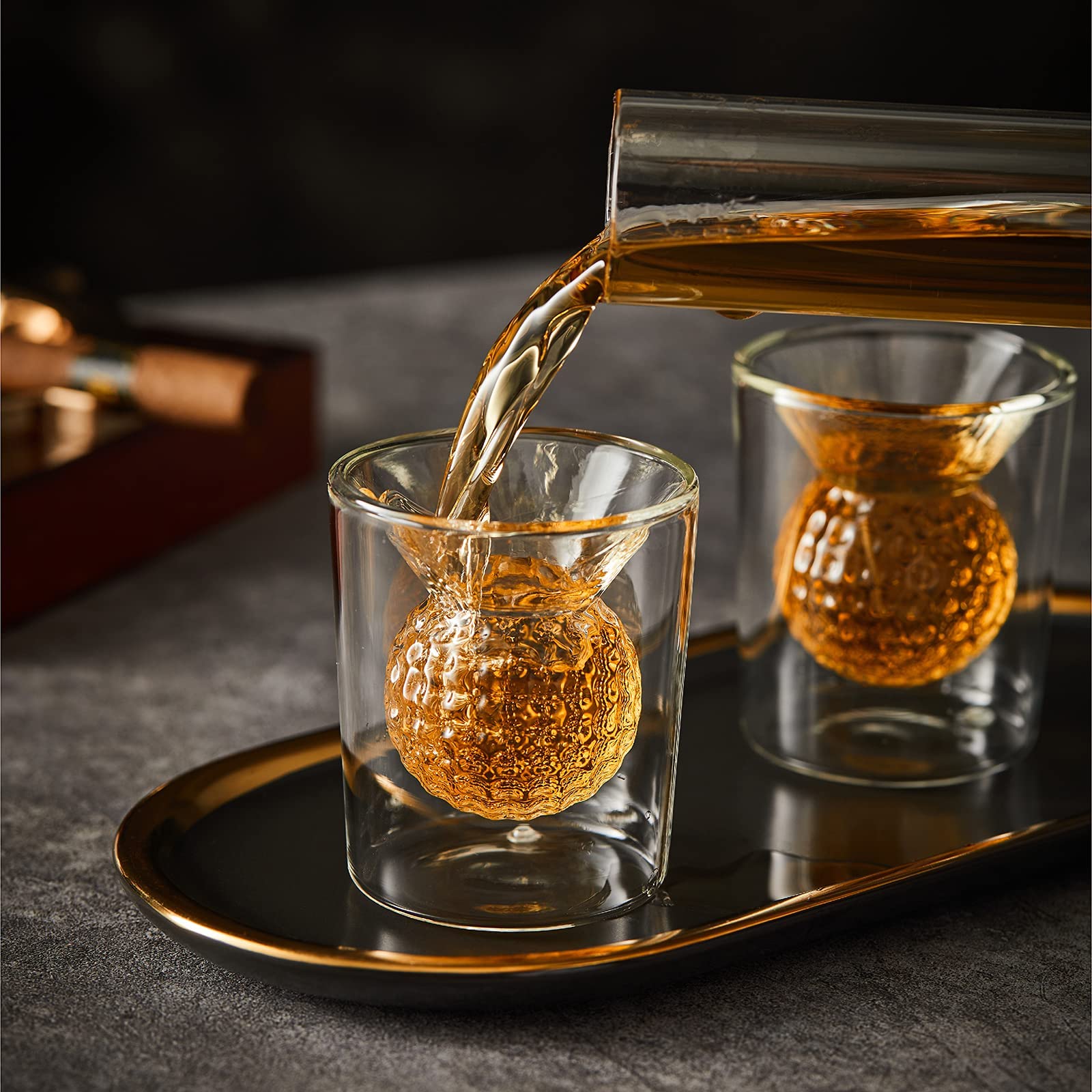 Golf Decanter Whiskey Decanter Set with 4 Golf Ball Whiskey Glasses - Unique Golf Gifts for Men - 750ML Golf Themed Liquor Decanters for Alcohol, Bourbon, Scotch, Vodka, Tequila, Wine Clear