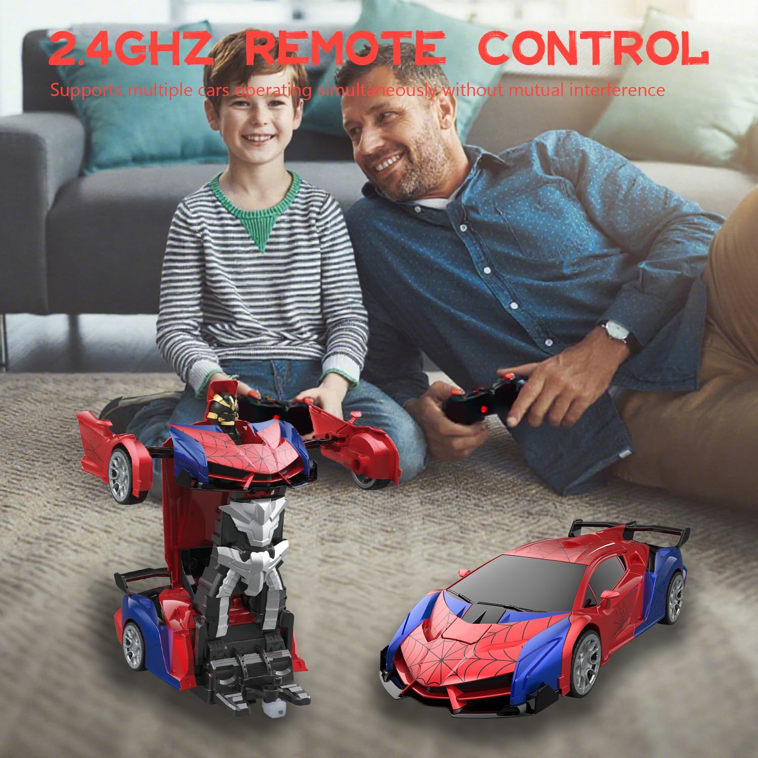 Fjärrstyrd bil, 2,4 Ghz fjärrstyrda bilar, transformerbara till robotleksaker, barn, 3, 4, 5, 6, 7, 8 9 år, pojke, flicka, spindel, RC bil, födelsedagspresent, julspel, inomhus utomhus