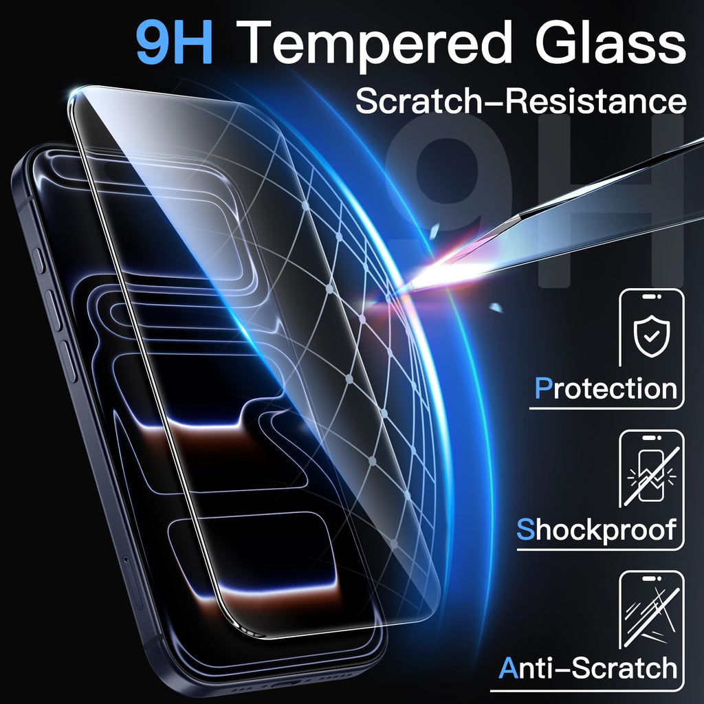 JETech Skärmskydd för iPhone 17 Pro 6,3-Tum, Härdat Glasfilm med Enkelt Installation Verktyg, 9H Hårdhet, Skal-Vänligt, 3-Pack
