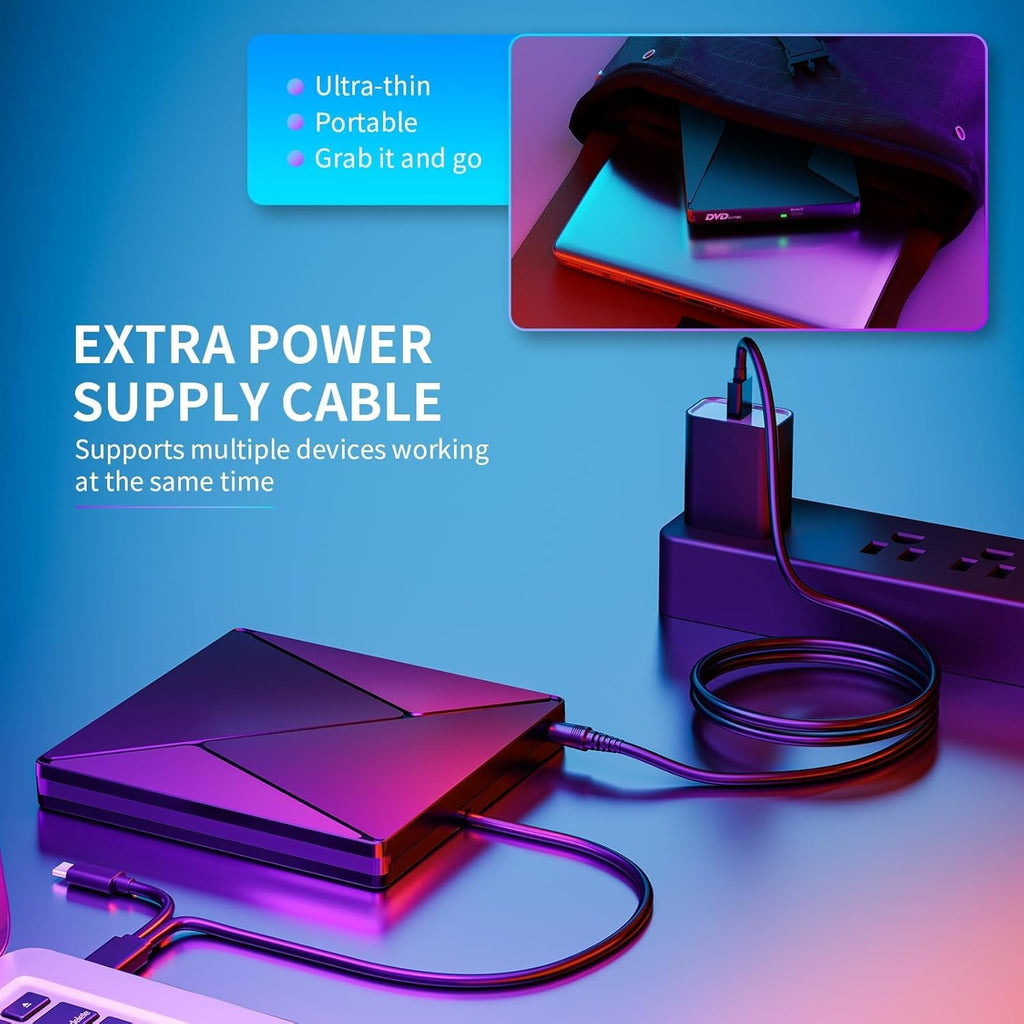 Extern CD DVD-enhet, USB 3,0 och USB-C CD/DVD-enhet, extern CD DVD +/-RW ROM brännare optisk extern DVD-enhet för bärbar dator, PC, stationär dator, MacBook, iMac, Windows 11/10/8/7/XP/Linux/MacOS