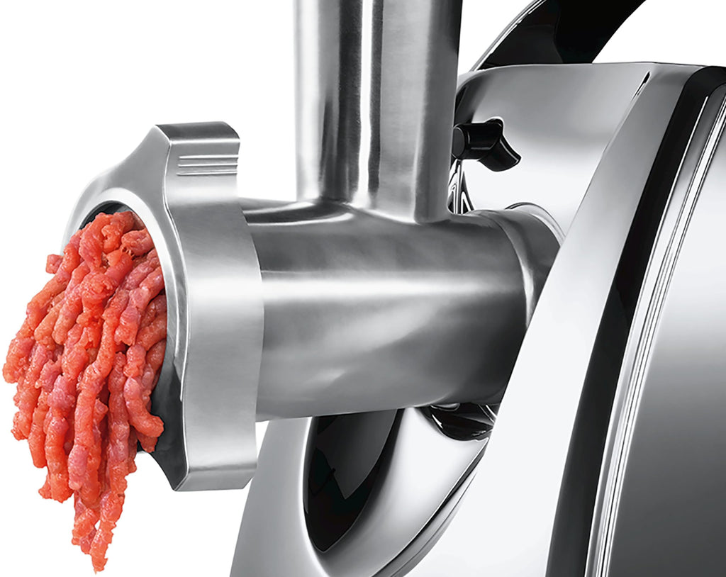 Bosch ProPower 2200W MFW68660 - Extra kraftfull köttkvarn med backningsfunktion, integrerad förvaring och överbelastningsskydd, på stadiga gummifötter, korvhorn ingår, svart