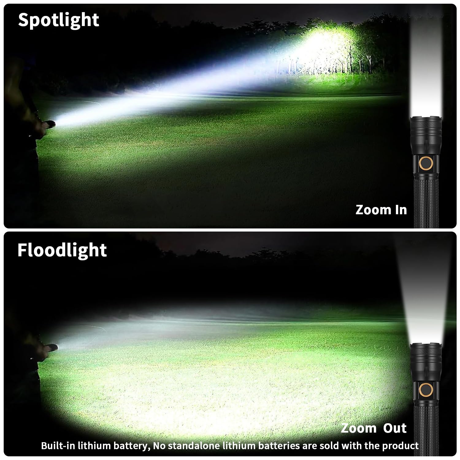 Uppladdningsbar LED-ficklampa, 2 000 lumen, extremt ljus LED-ficklampa med 3 lägen, mini ficklampa med lång livslängd, IP65 vattentät, för camping, fiske, nödsituationer