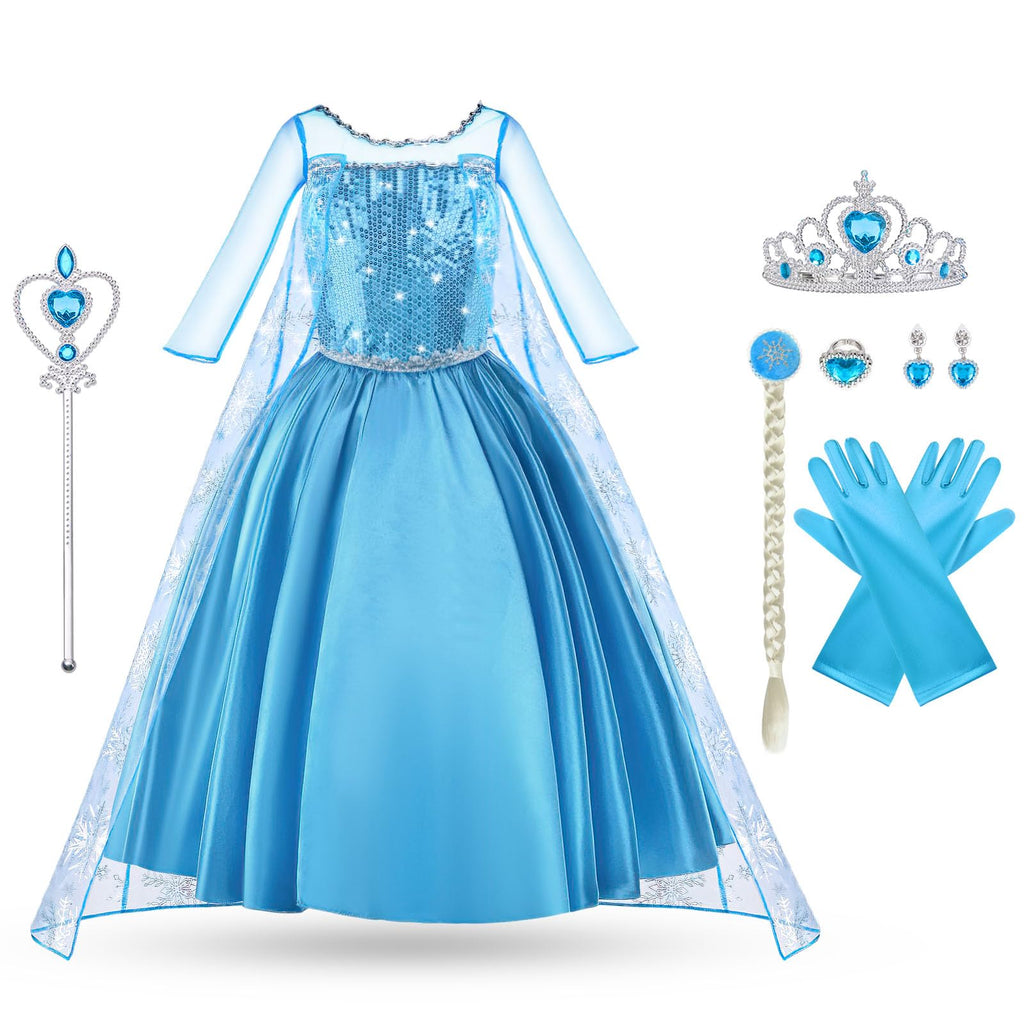 Vicloon Elsa kostym tjejer, Elsa Prinsessa Kostym, Elsa klänning, Princess Klänning För Tjejer, Deluxe Glänsande Kappa Fancy Klänning För Halloween jul födelsedagsfest kostym, kostym tjejer