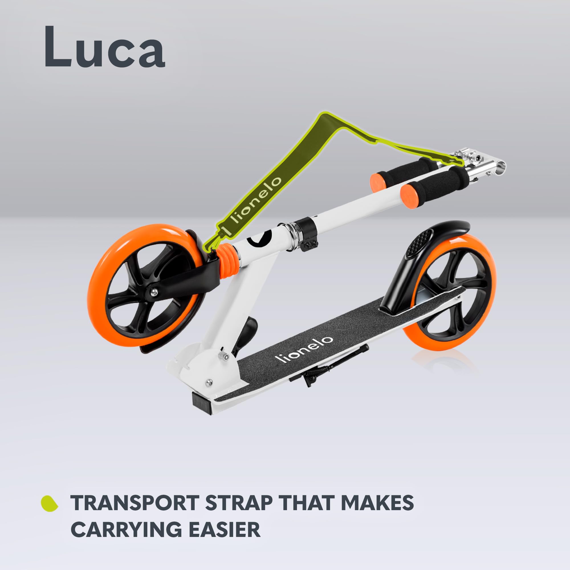 LIONELO Luca Hopfällbar Sparkcykel för Barn (5+), Ungdom & Vuxen, Lätt Aluminium 4,1 kg, Stora 200 mm PU-hjul, ABEC-7-lager, ShockResist dämpare, upp till 100 kg, Justerbart Styre, Fotbroms & Sidostöd