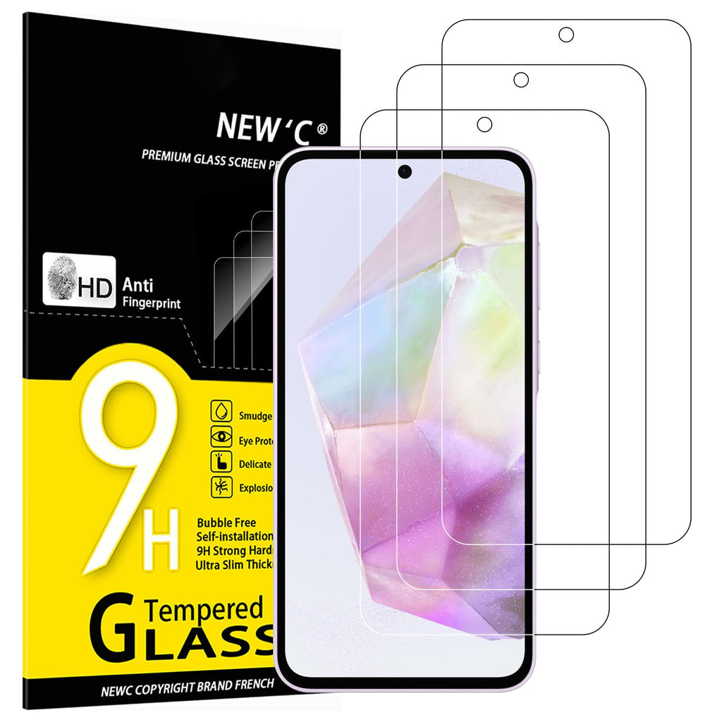 NEW'C 3 Pack, skärmskydd i glas för Samsung Galaxy A56 5G / A36 5G, bubbelfri, 9H hårdhet, 0,33 mm ultratransparent, ultrabeständigt härdat glas