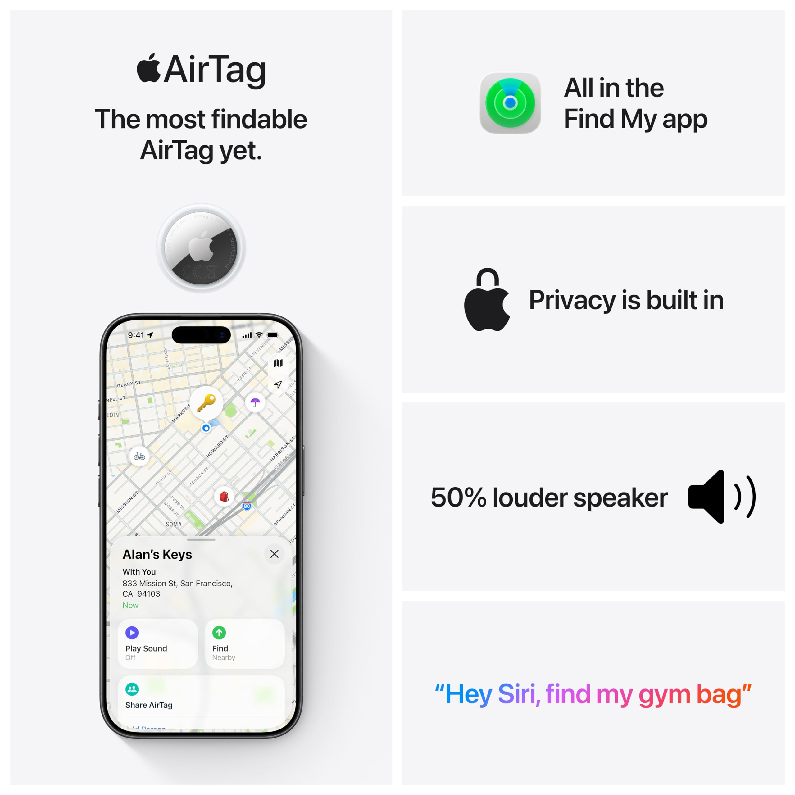 Apple AirTag (andra generationen): Spårare för nyckelring, plånbok med mera. Hitta med hjälp av en ljudsignal. Nyckelsökare med upp till 1,5× längre räckvidd för precisionssökning