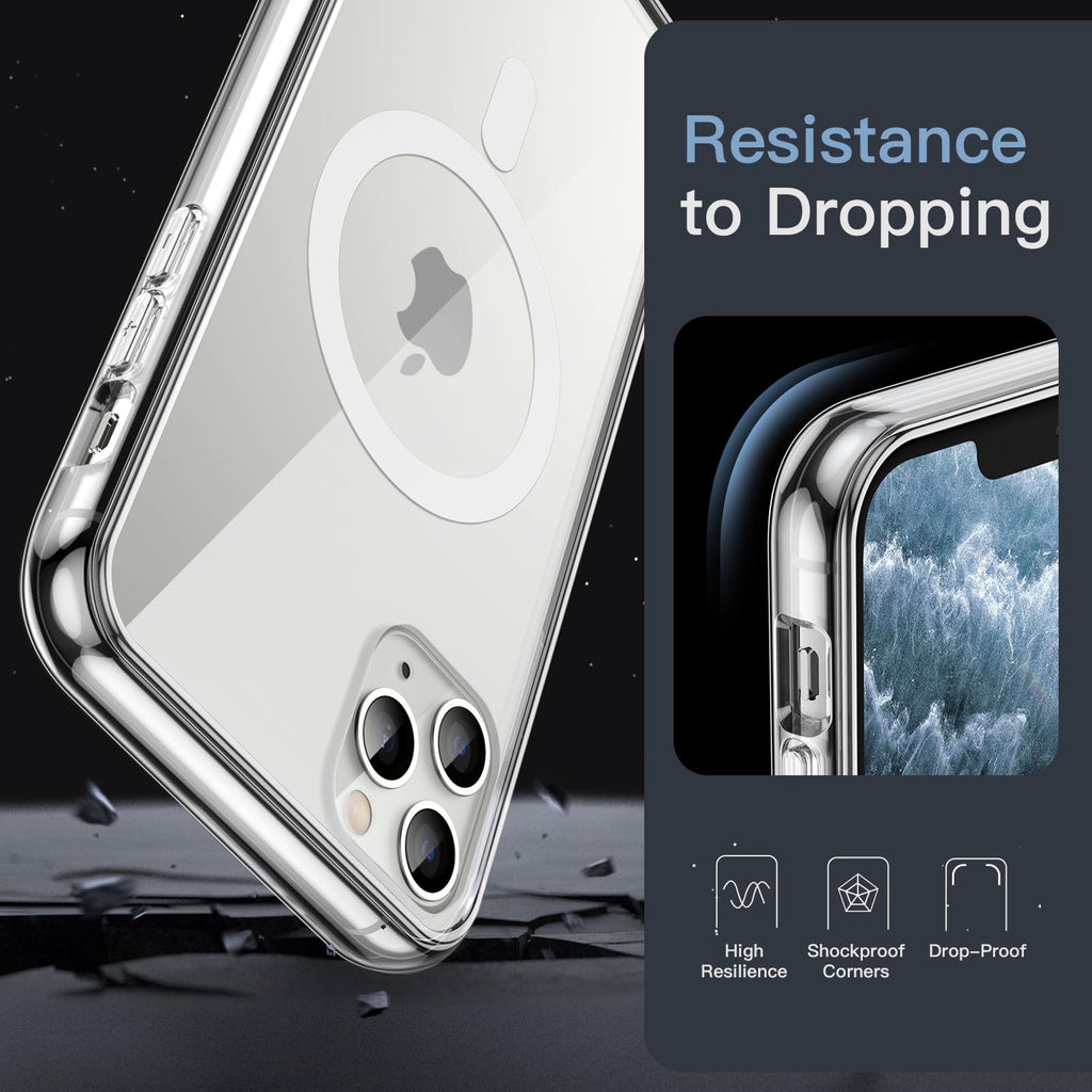JETech Magnetisk Skal för iPhone 11 Pro Max 6,5 Tum för MagSafe Trådlös Laddning, Stötskyddad Telefon Bumper Case, Repfri Klar Tillbaka (Klar)
