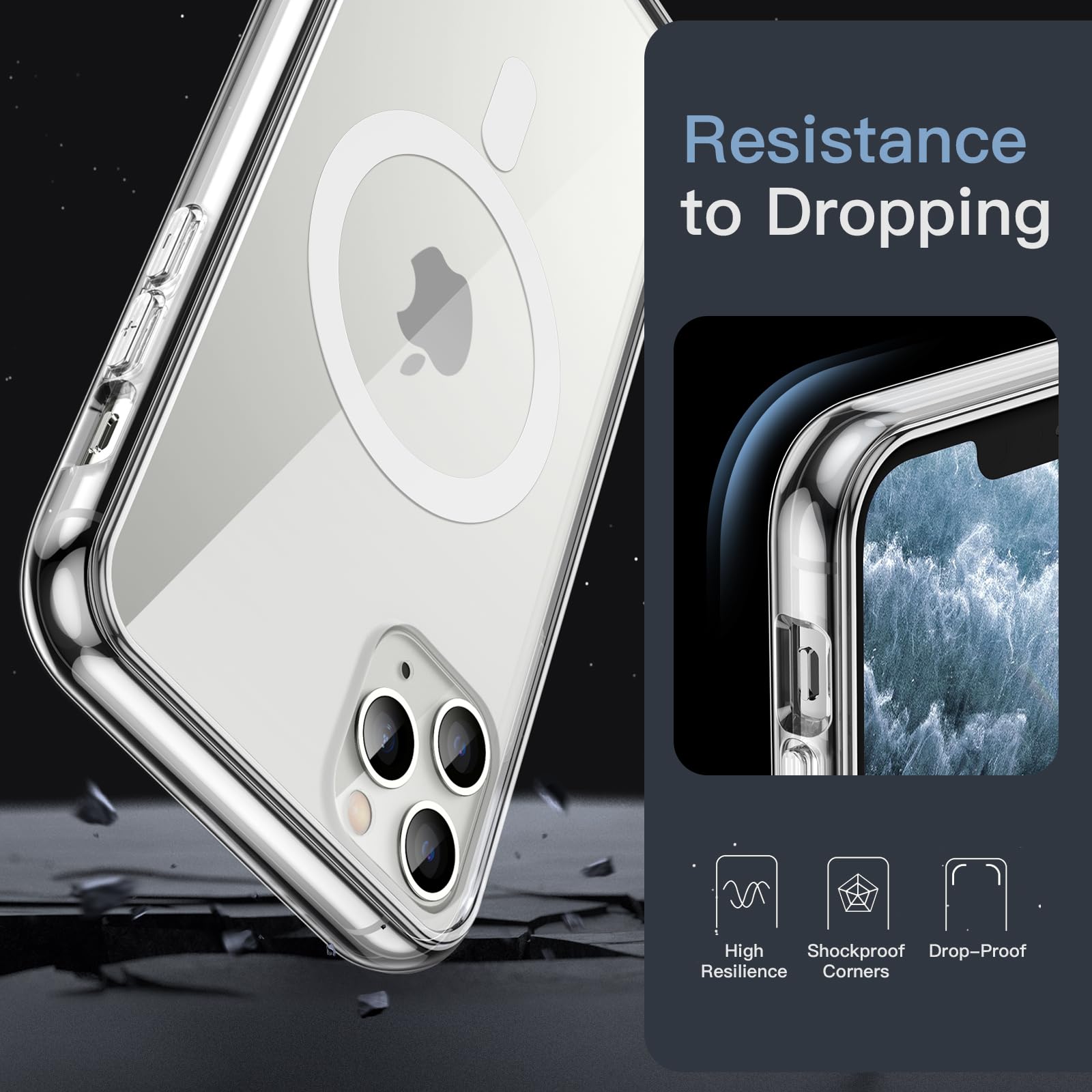 JETech Magnetisk Skal för iPhone 11 Pro Max 6,5 Tum för MagSafe Trådlös Laddning, Stötskyddad Telefon Bumper Case, Repfri Klar Tillbaka (Klar)