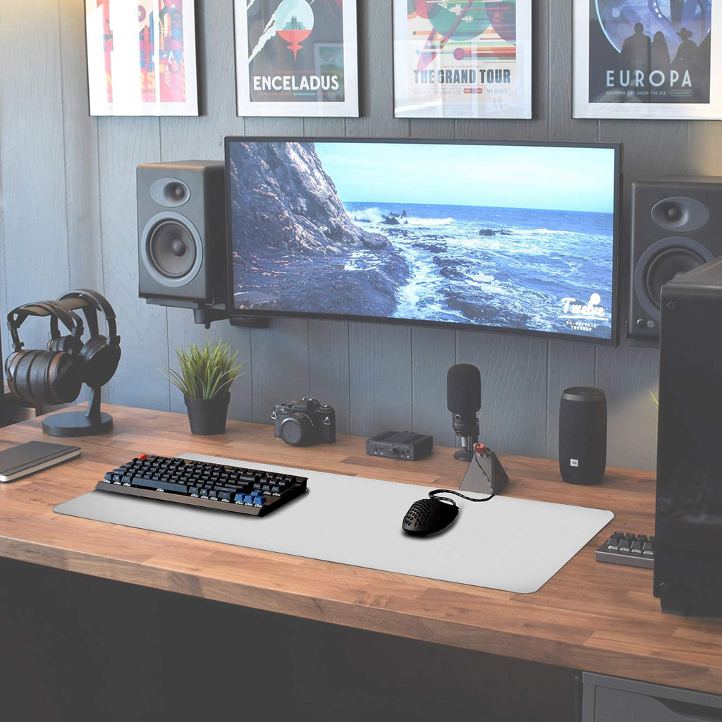 Sidorenko XXL Gaming Mouse Pad - 900 x 400 mm - kantfria kanter - halkfri - XXL förlängd musmatta - skrivbordsunderlägg - speciell yta förbättrar snabbhet och precision - vit