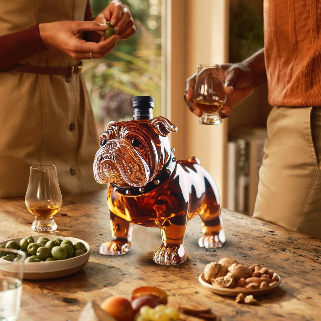 French Bulldog Whiskey Bottle, Large Capacity Liquor Decanter, 5.91 inches, Glass Alcohol Container, Decorative Collectible Design, Ideal for Restaurants, Shelves, Home Display