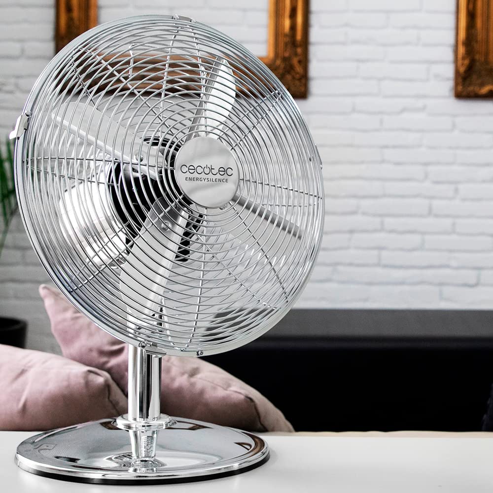 Cecotec Bordsfläkt EnergySilence 620 RetroDesk. 40 W, kromfinish, diameter 30,5 cm med 4 vingar, 3 hastigheter, svängning, höjdjusterbar, maximal säkerhet