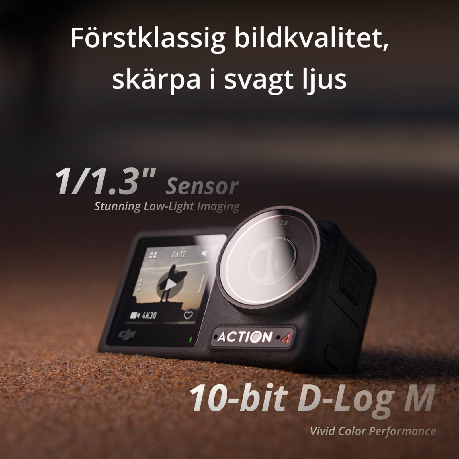 DJI Osmo Action 4 standardkombination - 4K/120 bps vattentät actionkamera med 1/1,3-tums sensor, fantastiska bilder i svagt ljus, 10-bitars och D-Log M färgprestanda, ett 1770 mAh-batteri
