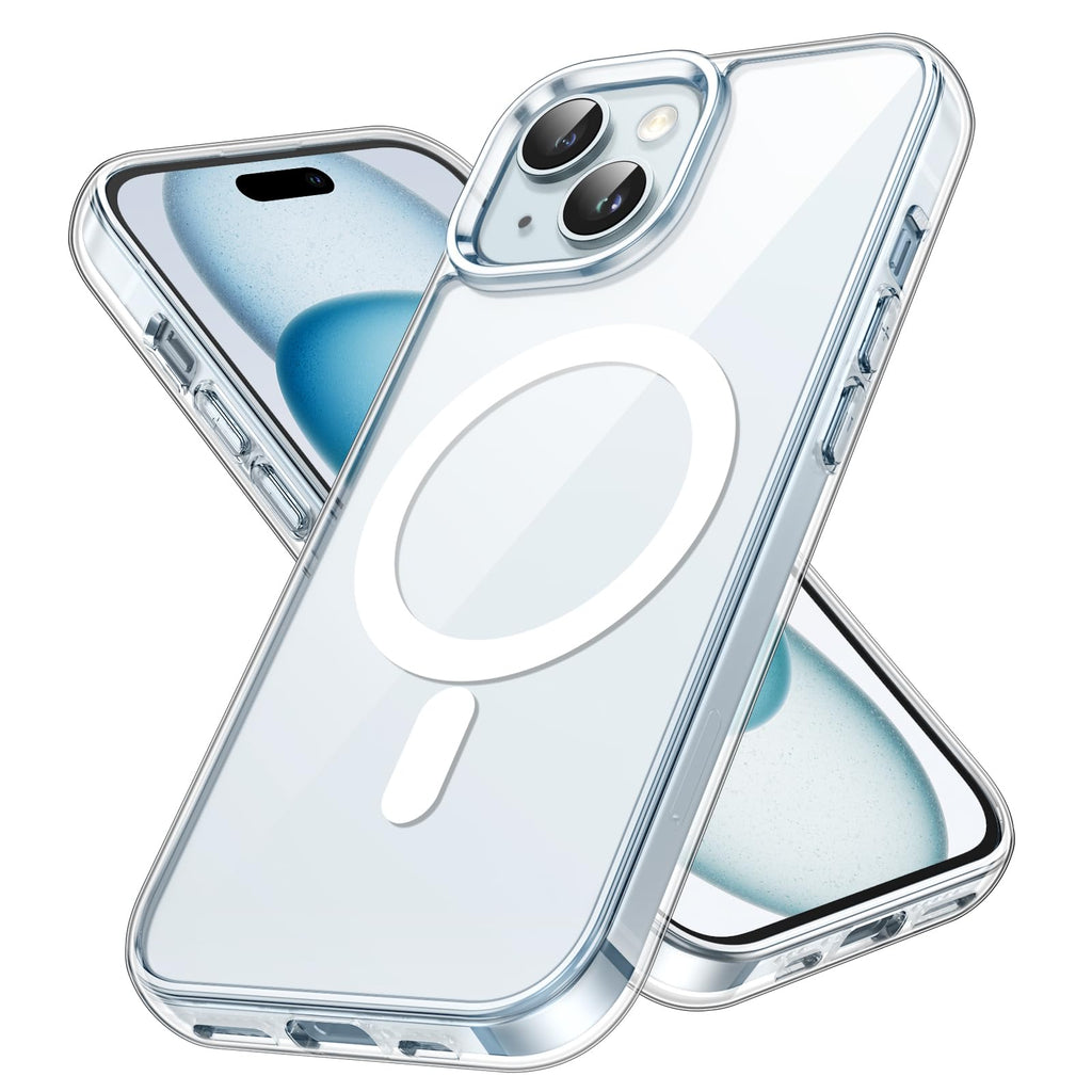 JETech Magnetisk Skal för iPhone 15 6,1-Tums för MagSafe Trådlös Laddning, Stötskyddad Telefon Bumper Case, Repfri Klar Tillbaka (Klar)