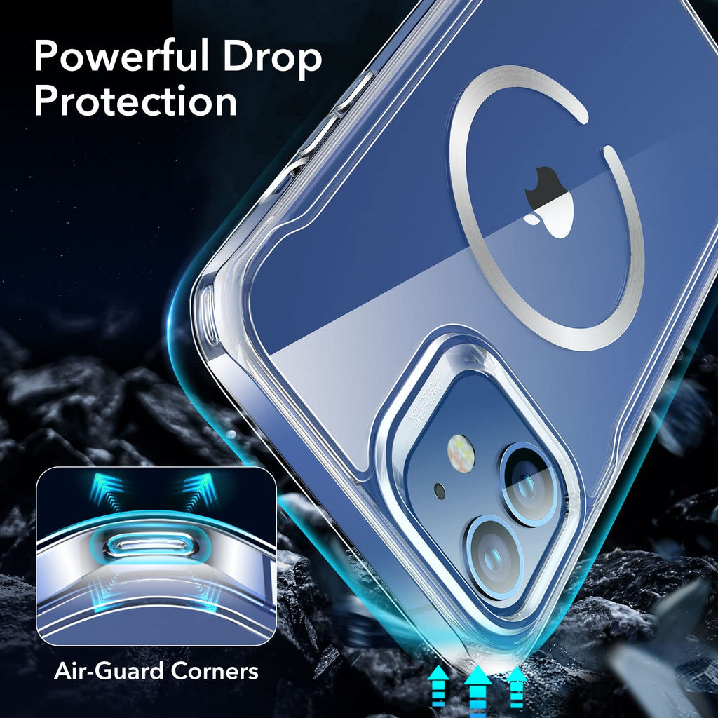 ESR Skal för iPhone 12/iPhone 12 Pro, Magnetiskt MagSafe-kompatibelt hölje, HD Clear Hybrid Case med HaloLock, Förstärkt Fallskydd, Reptålig Ryggstöd,Transparent