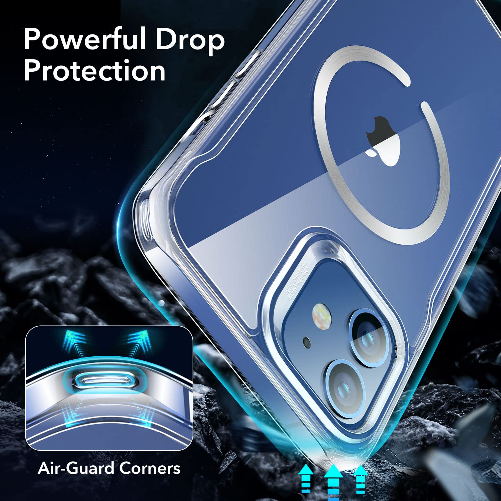ESR Skal för iPhone 12/iPhone 12 Pro, Magnetiskt MagSafe-kompatibelt hölje, HD Clear Hybrid Case med HaloLock, Förstärkt Fallskydd, Reptålig Ryggstöd,Transparent