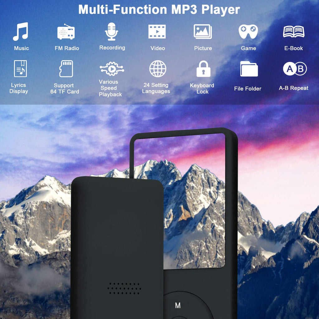 Slim musikspelare 8 GB bärbart förlustlöst ljud 70 timmar skärm Högkvalitativ MP3-spelare Stöd upp till 64 GB (svart)