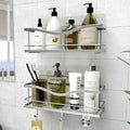 KINCMAX Shower Caddy Basket Shelf Pack of 2 - Adhesive Drill-Free Home Kitchen or Bathroom Storage - Hanging Shower Shelves for Inside Shower - Organiser w/Hooks as Accessories