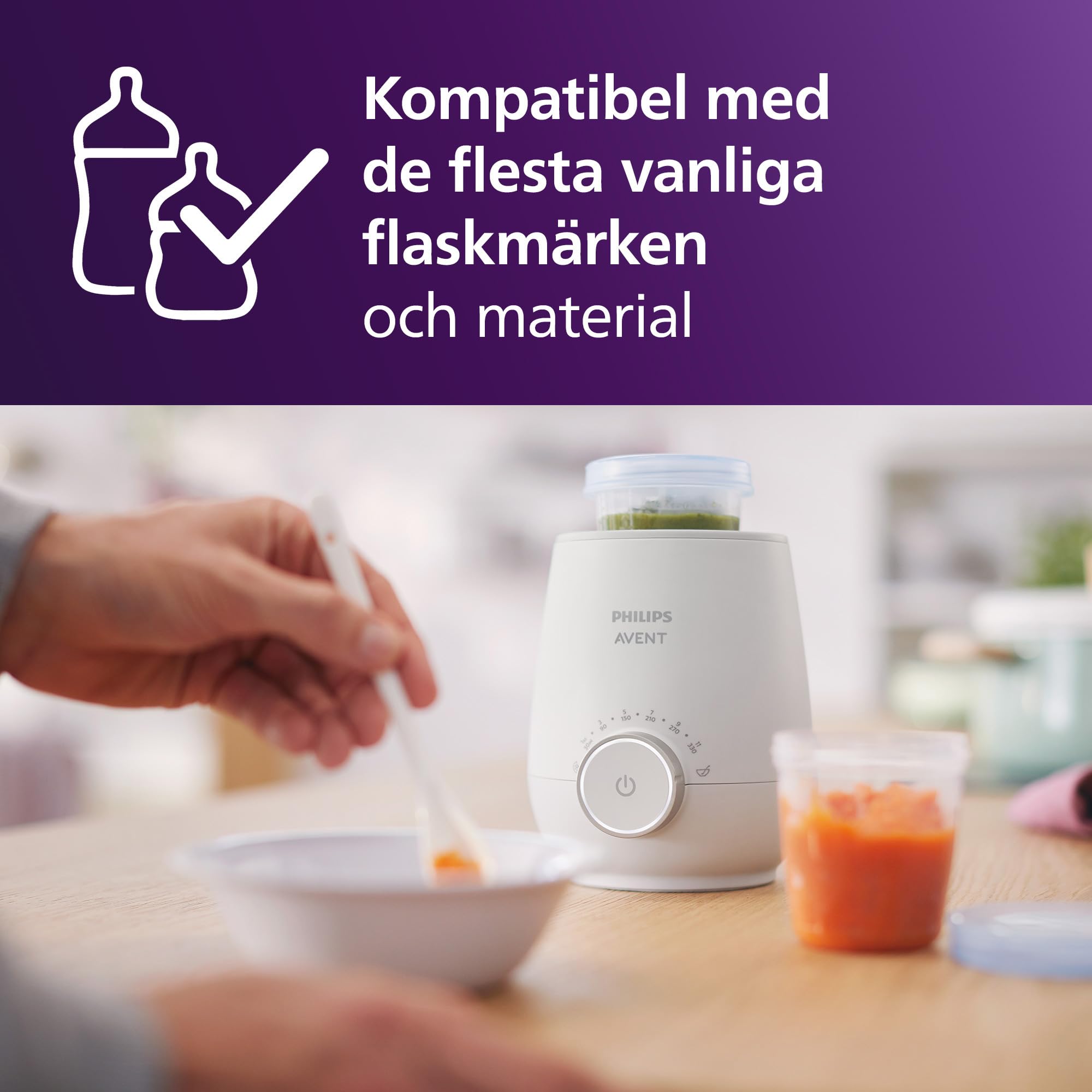 Philips Avent Premium snabb flaskvärmare, smart temperaturkontroll, jämn uppvärmning utan heta punkter, vattenbadsteknik enligt sjukhusstandard, automatisk avstängning och skonsam upptining, SCF358/00