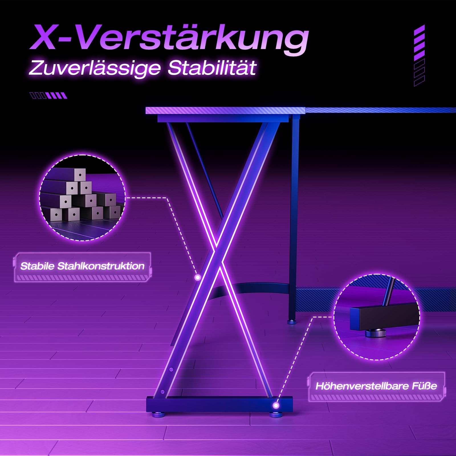 ODK L-format Skrivbord, Gamingbord Datorskrivbord Kontorsskrivbord med Runt Hörn, Spelbord för Gaming, Hemmakontor (Svart kolfiber, 120x120cm)