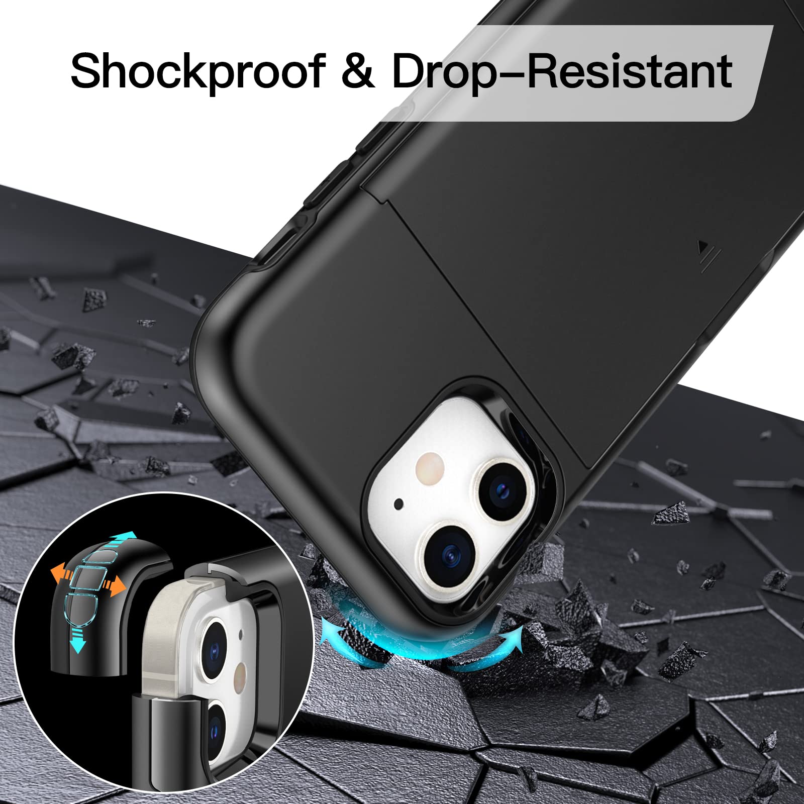 JETech Plånbok Skal för iPhone 12/12 Pro 6,1 Tum med Korthållare, Dual Layer Stötskyddad Skyddande Telefon Wallet Case with Card Holder, Glidande Dold Spår (Svart)
