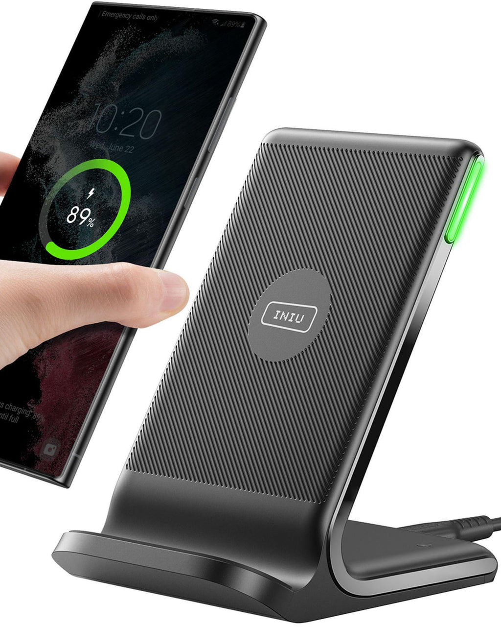 INIU Trådlöst Laddningsstativ, 15W Snabb Laddning, Induktiv Laddningsstation med Självinduktiv LED, Trådlös Laddare för iPhone 17 16 15 14 13 12 Pro Max XR Samsung S24 S23 Google Pixel