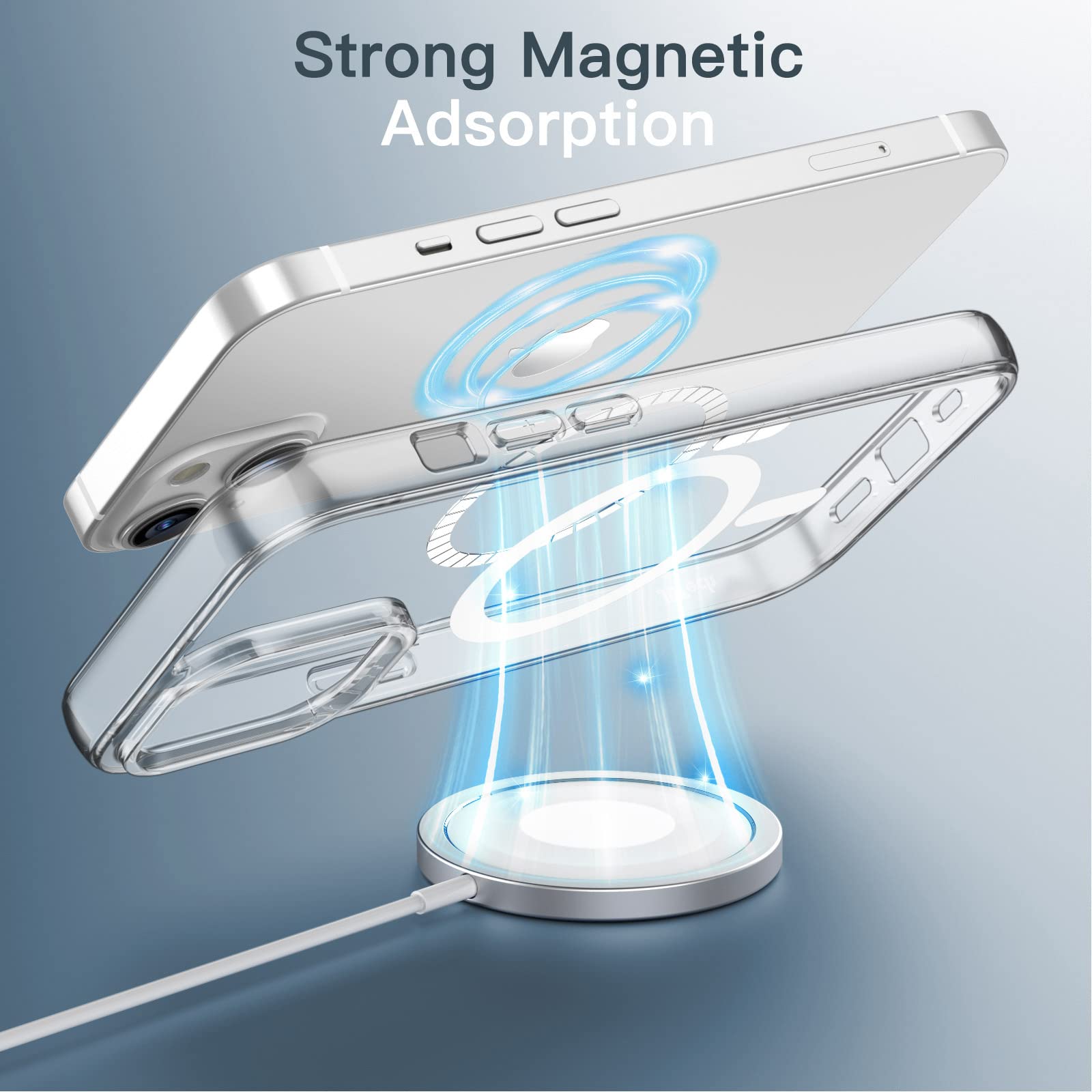 JETech Magnetisk Skal för iPhone 14 6,1 Tum Kompatibel med MagSafe Trådlös Laddning, Stötskyddad Telefon Bumper Case, Repfri Klar Tillbaka (Klar)