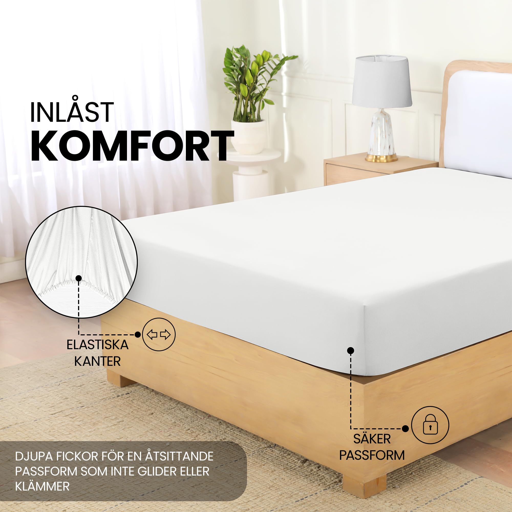 Utopia Bedding dra-på-lakan – djup ficka 35 cm (14 tum) – borstad mikrofiber (Vit, 180x200 cm)