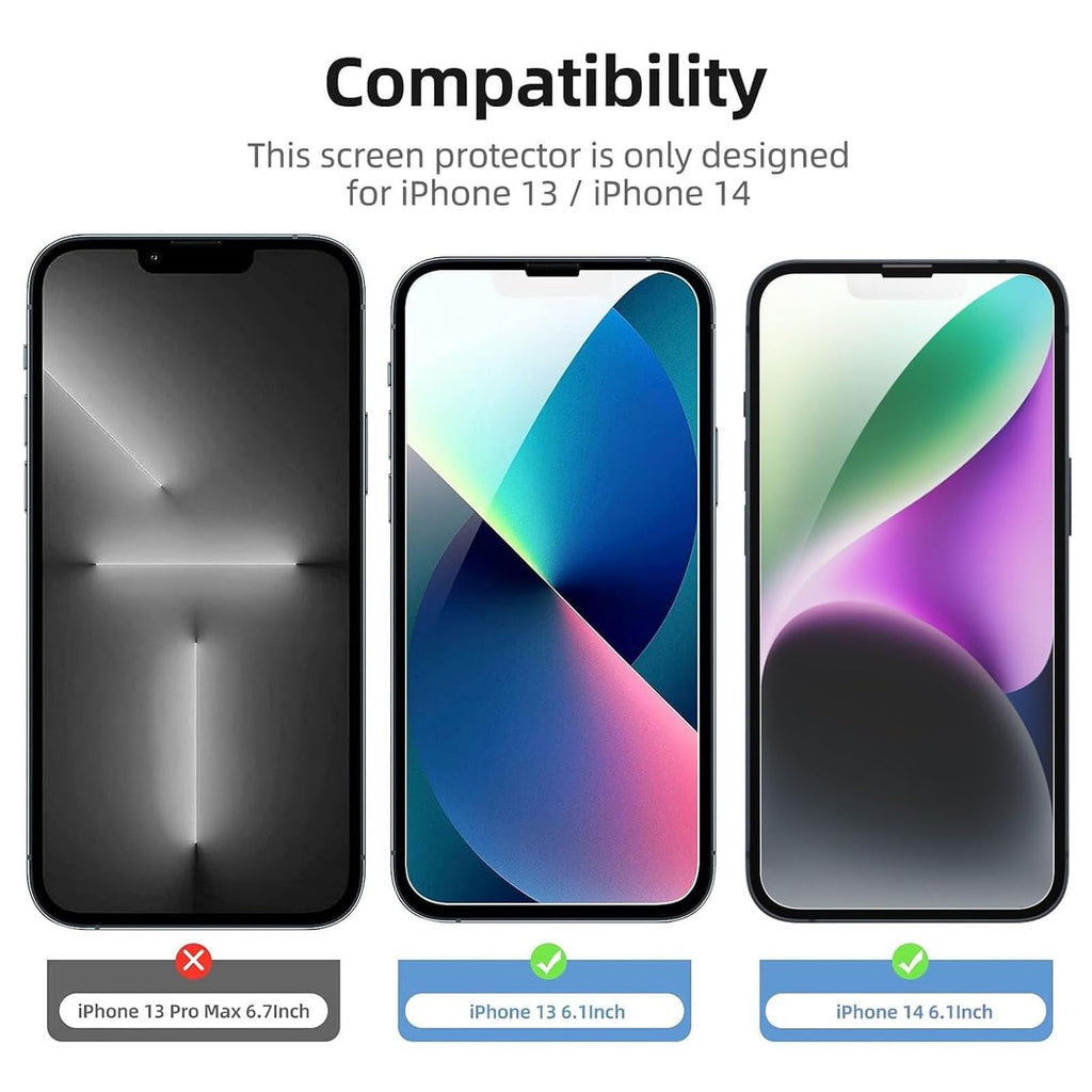 NEW'C 3 Pack, skärmskydd i glas för iPhone 14, iPhone 13, iPhone 13 Pro (6,1 tum), bubbelfri, 9H hårdhet, 0,33 mm ultratransparent, ultrabeständigt härdat glas, Enkel installationsverktyg inkluderat