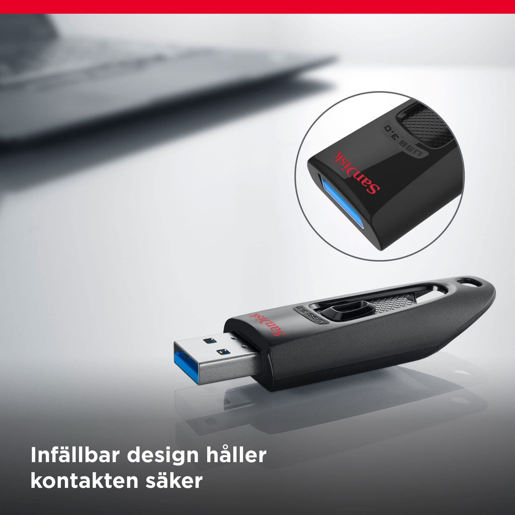SanDisk 32 GB Ultra USB 3.0 Flash-enhet, USB-minne, minnessticka med överföringshastigheter upp till 130 MB/s, Lösenordsskydd, RescuePRO Deluxe programvara för dataåterställning, Triple Pack, Svart