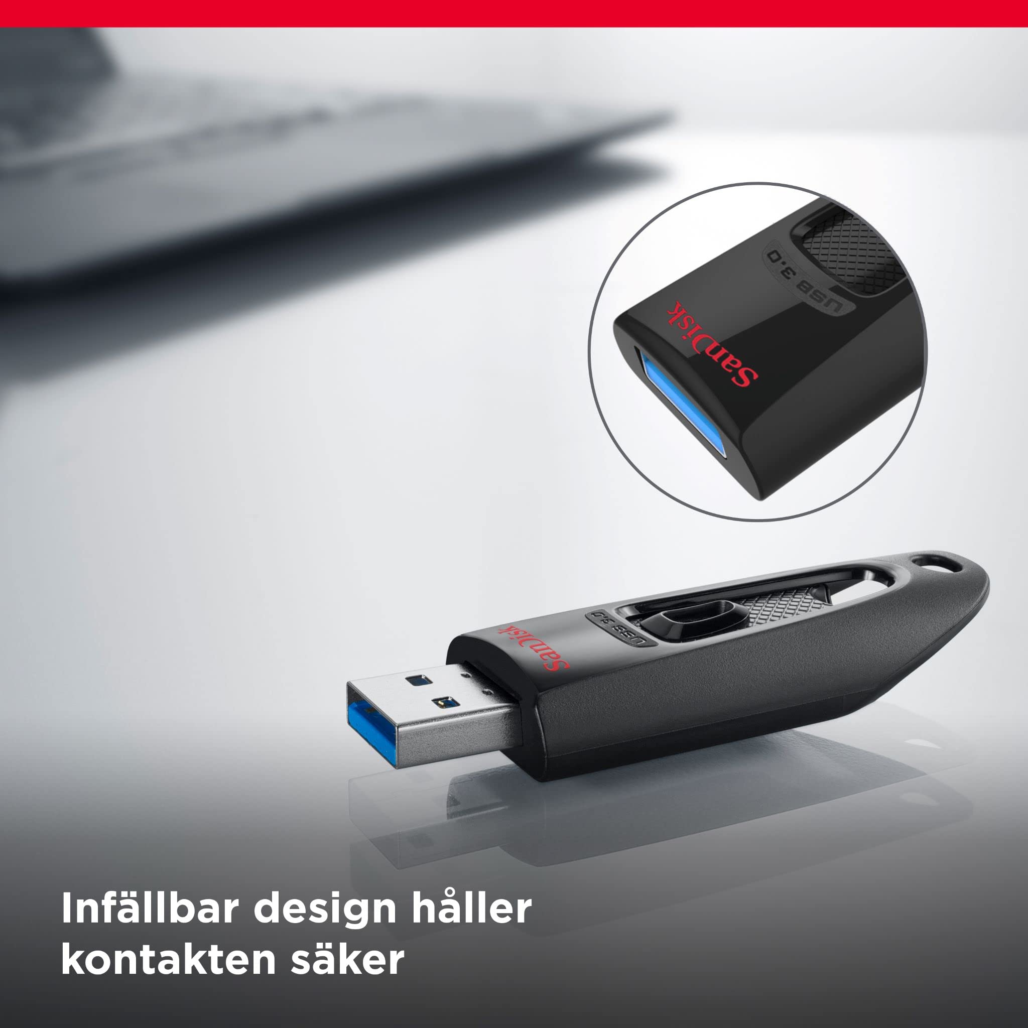 SanDisk 32 GB Ultra USB 3.0 Flash-enhet, USB-minne, minnessticka med överföringshastigheter upp till 130 MB/s, Lösenordsskydd, RescuePRO Deluxe programvara för dataåterställning, Triple Pack, Svart