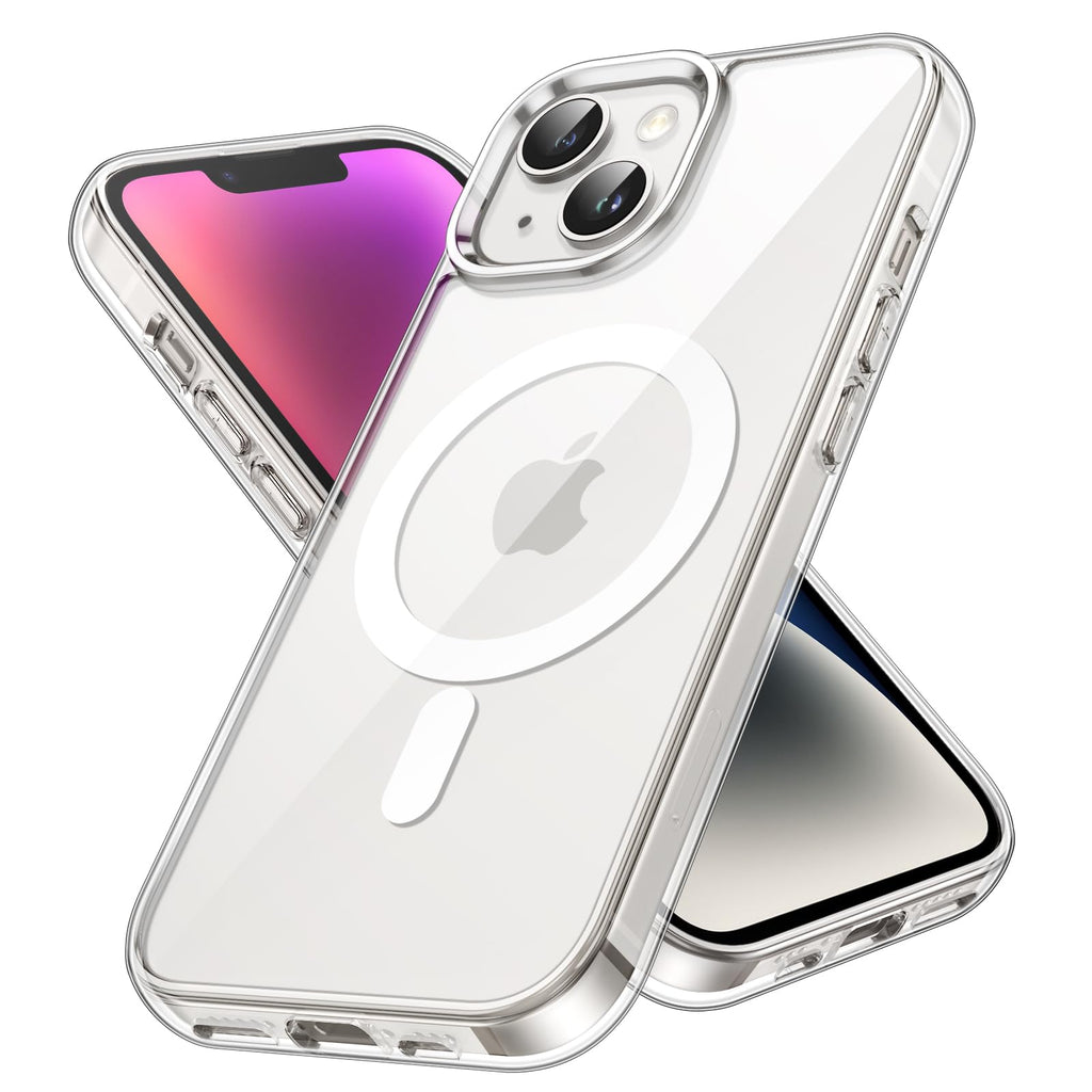 JETech Magnetisk Skal för iPhone 14 6,1 Tum Kompatibel med MagSafe Trådlös Laddning, Stötskyddad Telefon Bumper Case, Repfri Klar Tillbaka (Klar)